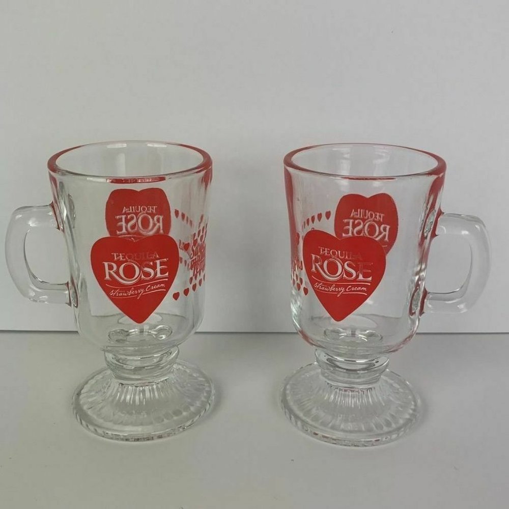 Tequila Rose Strawberry Cream Sweet Temptations Footed Mugs Set of 2 Mexico 5 oz